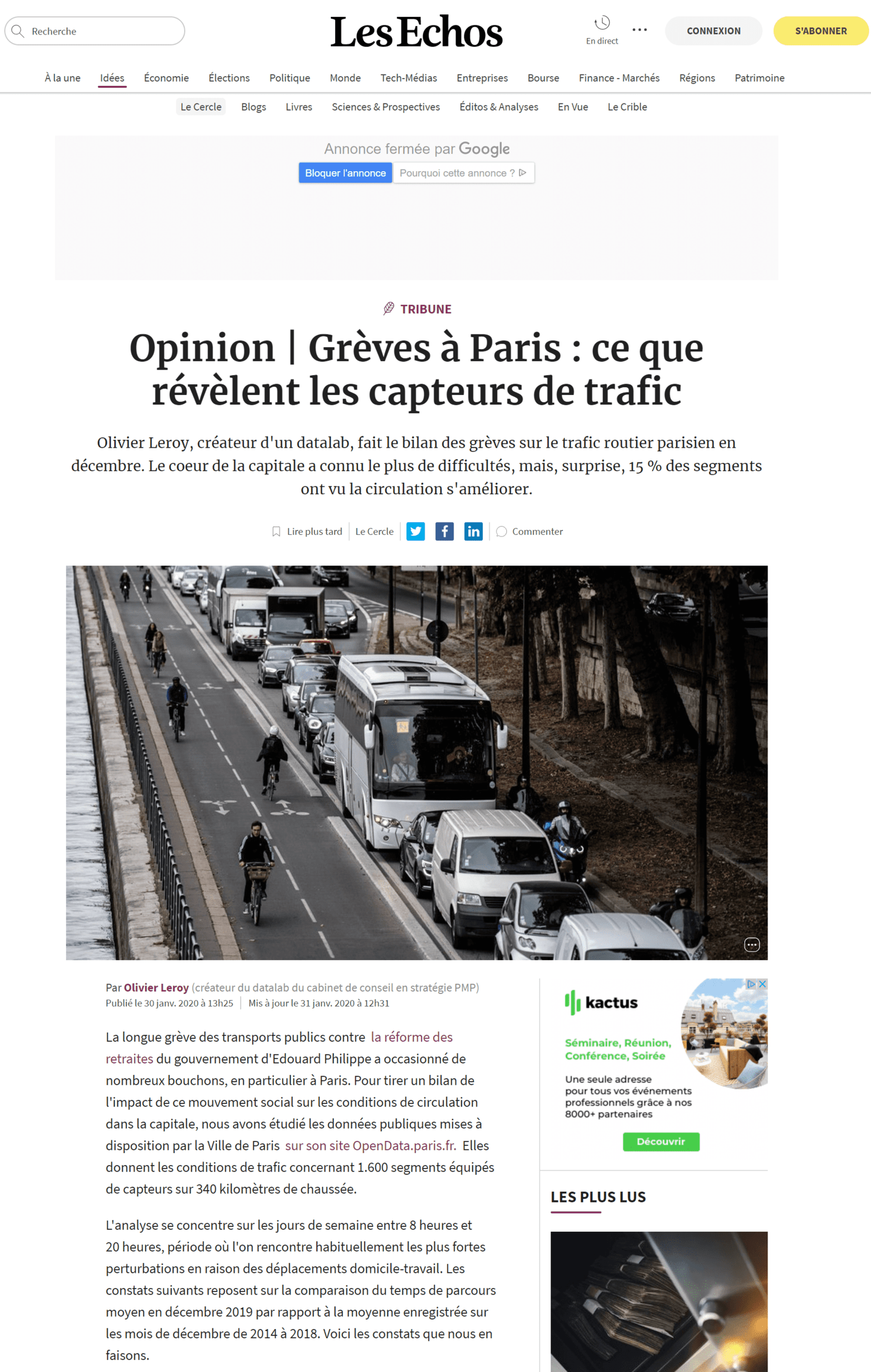 Opinion Grèves à Paris ce que révèlent les capteurs de trafic Les Echos