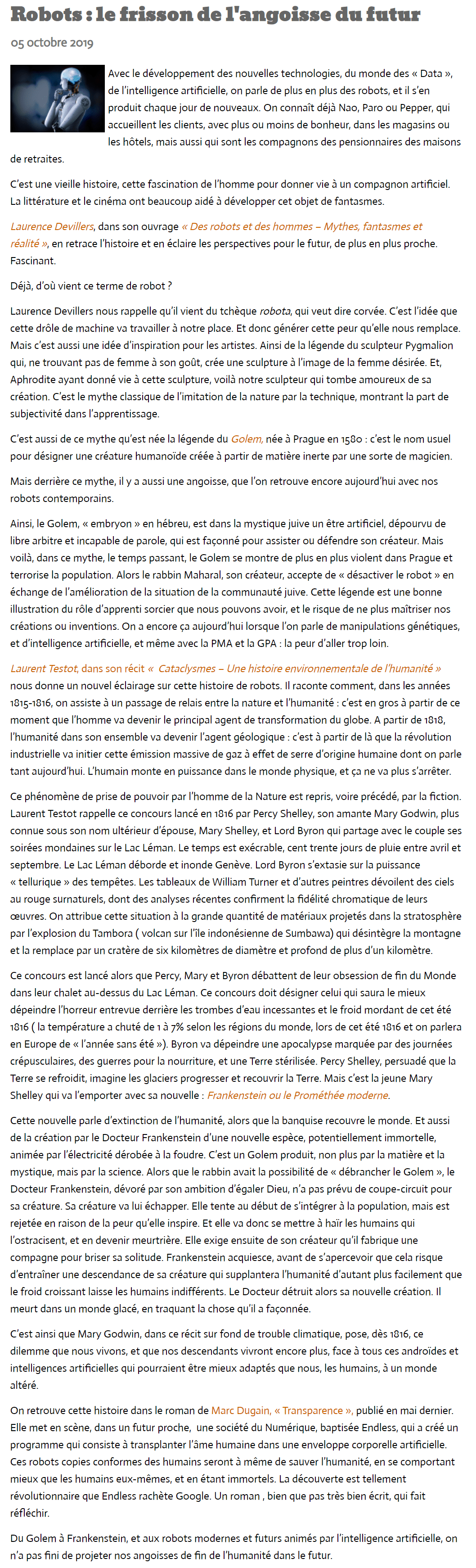 Zone Franche blog de Gilles Martin Robots le frisson de l angoisse du futur